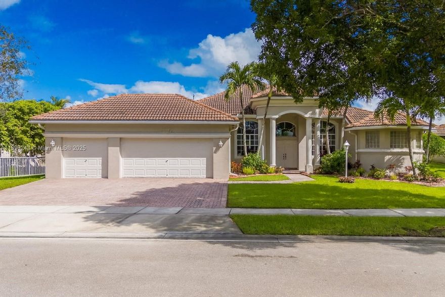 Prime Location! Beautiful one-story home in the highly sought-after gated community of Pembroke Falls with breathtaking lake views! Features 5 bedrooms (5th used as den/office) and 3 full baths. The renovated kitchen boasts granite countertops, stainless-steel appliances, and a gas range. Open floor plan with elegant marble floors throughout and a 3-way split layout. The oversized primary suite offers walk-in closets and a luxurious bath. 3-car garage, with one bay ideal for a gym or storage.Spectacular lake views!  Enjoy resort-style amenities including a clubhouse, pool, tennis courts, fitness center, and more. Available NOW!!!