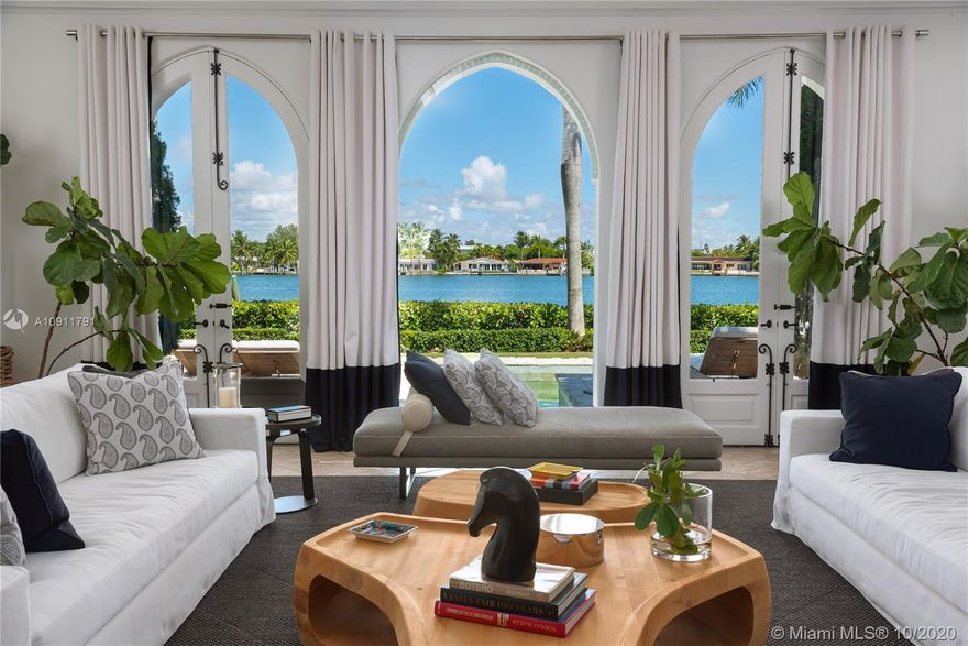 From the moment of arrival, a balance between grandiose architectural elements and thoughtful, understated details sets the tone for this unparalleled Estate. As we are enjoying our homes more than ever, transform this sanctuary into your personal paradise. This Iconic Estate-formerly owned by Cher-& located in the exclusive and gated La Gorce island is the epitome of luxury living. This Smart home furnished by Liagre has every amenity imaginable for everyone; office, media room, Bar, Gym & Game Room.  Multiple Courtyards with fountains, keystone deck, lap pool, manicured lawns and 158’ of water frontage with direct ocean access provide for majestic living indoors or out. Enjoy the private side of Miami Beach while still being steps away from world class dining, shopping and entertainment.