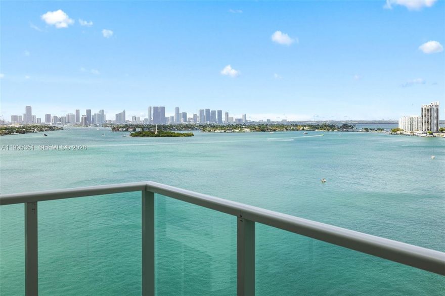 Spacious, chic, bayfront 1 bedroom and 1 bathroom residence with incredible direct sunset views in the famous Mirador 1000 of South Beach. Large impact windows and doors let the light in, and all glass balcony for outside views. Renovated open kitchen and bathroom, tile flooring, plus a walk in closet. Living area has additional space for dining with a large entryway.  This is a full-amenity building offering 24-hour concierge and security, valet parking, a newly renovated pool deck with BBQ grills, lounge seating, and Jacuzzi, as well as a fitness center. Residents also enjoy on-site spa, hair salon, convenience store, and more. HOA fees include cable, internet, hot water, garbage removal, and fitness center access.  This ideal location is steps from Whole Foods, Walgreens, cafes, restaurants and a short stroll to Lincoln Road.  The beach is within walking distance, and this location is 15 minutes aways from downtown, Wynwood, the airport, Design District and the airport. Special assessment has been paid by Seller.  Come see this incredible residence today!