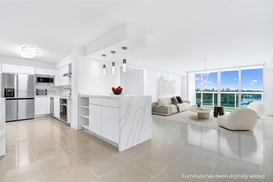 Wake up to stunning intracoastal views in this lovely 2 bedroom, 2 bath corner residence at Aquasol in the heart of Miami Beach. Newly renovated, 1,300+ SF of interiors offer a split living plan and include a brand-new kitchen with sleek white lacquer cabinetry and top of the line appliances, carefully crafted custom closets, upgraded baths and flooring, and newly installed impact windows and sliding doors to maximize the residence's natural light and water views throughout. This chic and contemporary residence truly stands out from the rest and features smart home technology for easy living. Conveniently located minutes from the ocean, Bal Harbour Shops, Surfside, and SoBe.