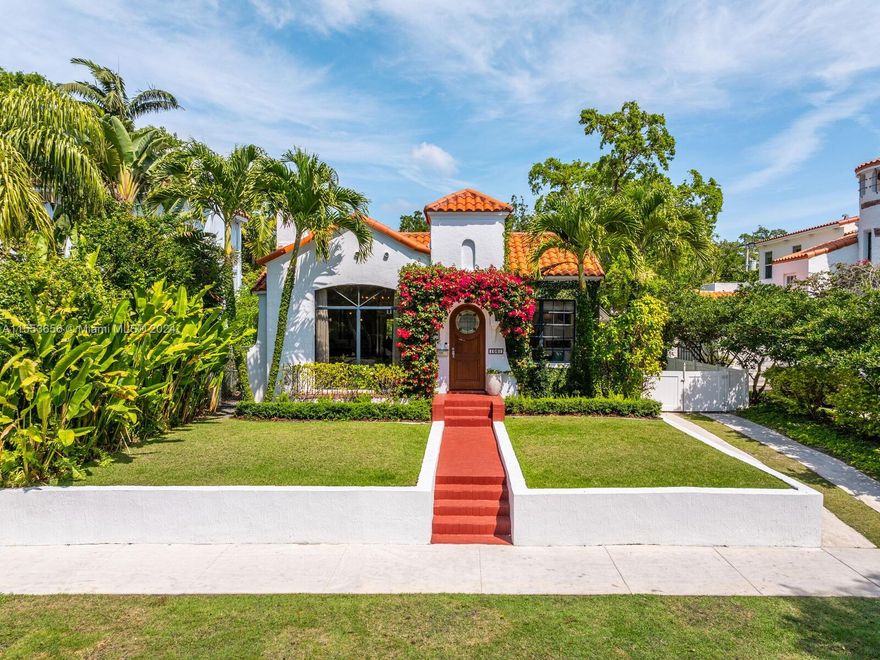 Welcome to Villa Bougainvillea! Discover your private sanctuary in this beautifully updated 1920s Spanish Med-Revival home and guest house! Perched on a hill and one of Miami Shores’ most charming homes, the three-bedroom main house is full of period character and great features: an enchanting front entry with tower detail and original door; bright open living with vaulted ceiling, hardwood floors, arch details, fireplace and gorgeous front picture window; magazine-ready updated gas range kitchen with wine cooler and storage galore; bright bedrooms; updated full bath; plus a powder room/cabana bath. The picture-perfect lush rear gardens include a sparkling scalloped-edge heated pool; covered dining patio; and a private one-bedroom 670 SF casita with living, kitchen, and spacious bathroom.