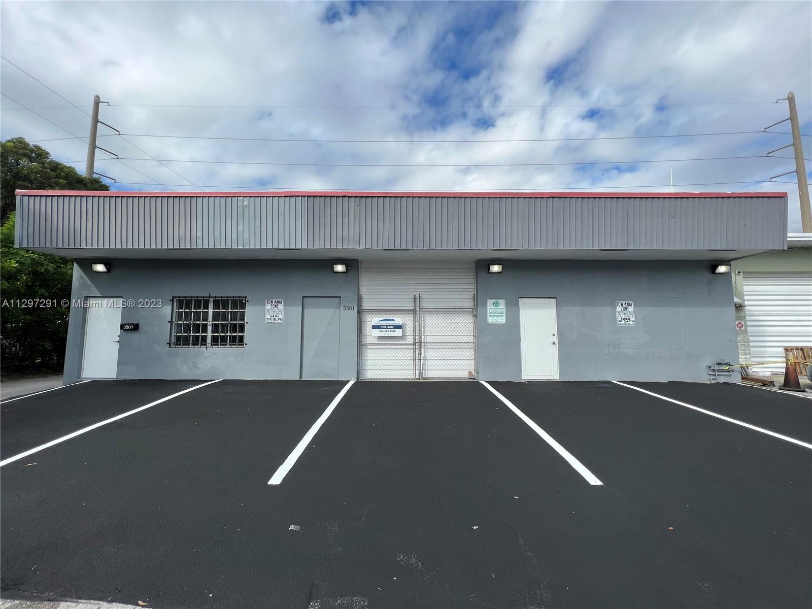 Phenomenal Flex Space ready to move in. Situated in the heart of warehouse operations, 3501 NW 10th Ave, Oakland Park, FL 33309. Two minutes away from I-95 and Powerline. Halfway between Miami and Palm Beach with the highest traffic counts, over 256,000 passing vehicles a day from I-95. Easy truck accessibility to load/unload at warehouse. An exceptionally great location for your business distributions. This is a fantastic opportunity for operators looking for office space and warehouse storage with fully controlled temperature, includes dollies, lights, new racks, and an electrical rack on the ceiling. This newly renovated warehouse and driveway were recently poured and painted. This space features upgraded desks for internal business and reception that are ready for turn-key operation.