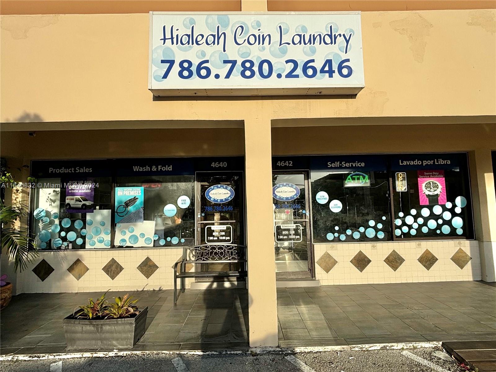 Excellent opportunity to take over this gorgeous, cash flow producing laundry in the heart of Hialeah! Very clean and well-kept. GREAT LOCATION!! 46 Street and Palm Ave. Established for over 20+ years! Laundry has all new washing and drying machines, including 2 coin changing machines, 2 new commercial heaters, new gas tank and all new plumbing done Jan 2024. There are 18 dryers, 2 60lb washers, 8 40lb washers, 4 30lb washers, 5 20lb washers. Currently operating as wash and fold, dry cleaning, self service and product sales. Sale includes the name, all machinery and equipment, tables, chairs, workstations, decorations, inventory and more. Laundry still has much potential to grow but a solid foundation has already been laid for you with a positive cash flow! Schedule a tour before its gone!