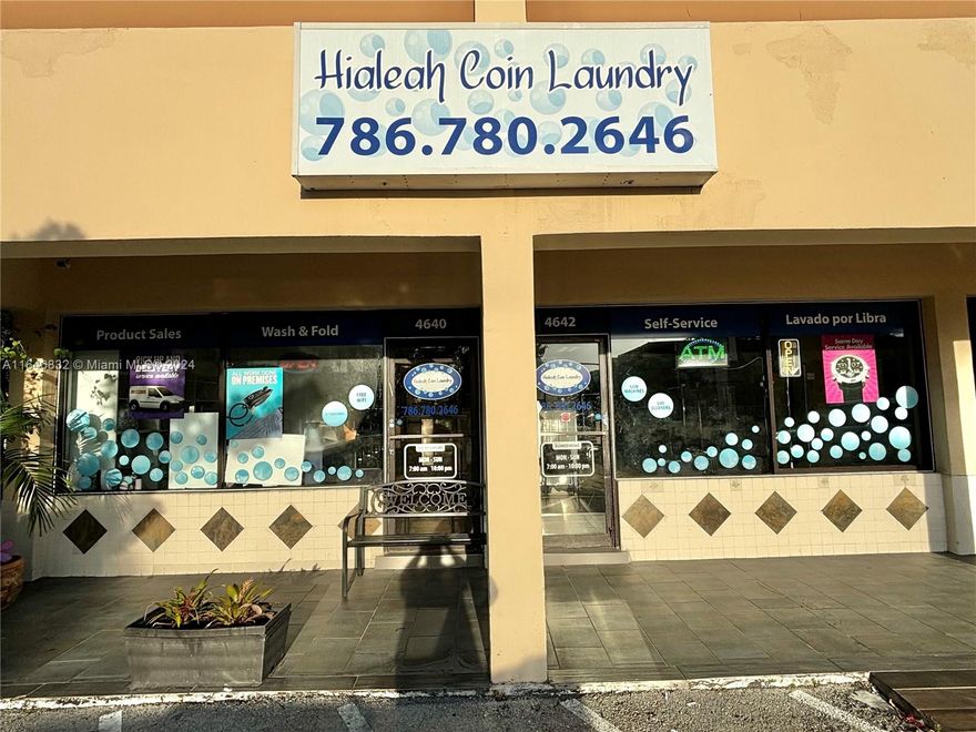 Excellent opportunity to take over this gorgeous, cash flow producing laundry in the heart of Hialeah! Very clean and well-kept. GREAT LOCATION!! 46 Street and Palm Ave. Established for over 20+ years! Laundry has all new washing and drying machines, including 2 coin changing machines, 2 new commercial heaters, new gas tank and all new plumbing done Jan 2024. There are 18 dryers, 2 60lb washers, 8 40lb washers, 4 30lb washers, 5 20lb washers. Currently operating as wash and fold, dry cleaning, self service and product sales. Sale includes the name, all machinery and equipment, tables, chairs, workstations, decorations, inventory and more. Laundry still has much potential to grow but a solid foundation has already been laid for you with a positive cash flow! Schedule a tour before its gone!