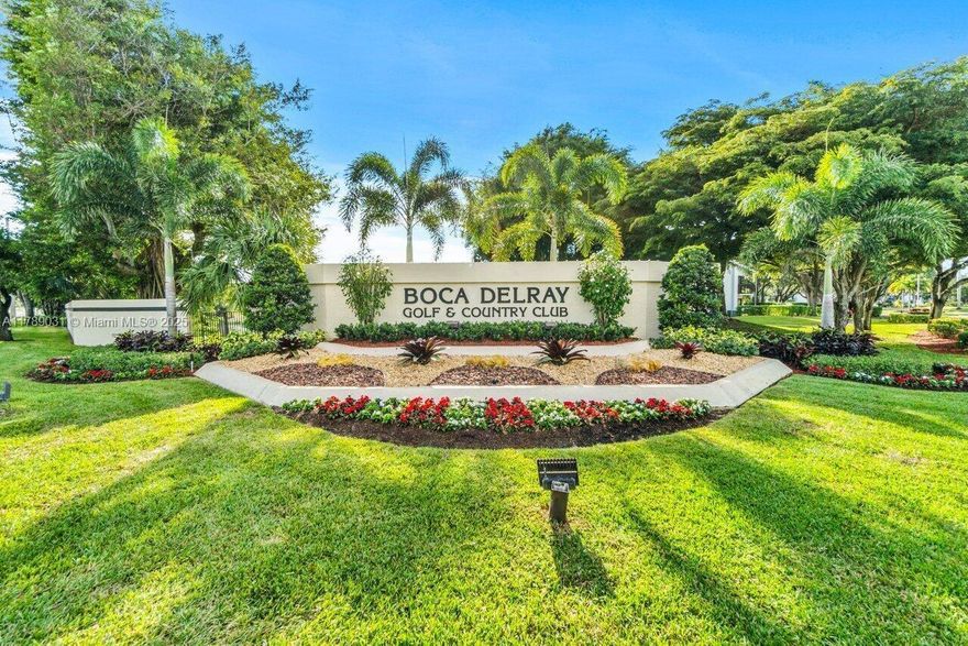 Boca/Delray is a NON-EQUITY Country Club with golf, tennis & social activities. All is included in monthly fee except for golf which can be paid as you go or annually at very reasonable rates. Updated 2nd floor condo w/high ceilings & lake views.Eat-in kitchen w/wood cabinets, granite counters & backsplash, stainless steel appliances + extra cabinets/counter space in the breakfast nook. Tiled, screened balcony w/storage closet has lake view. 3rd BR/office has custom built-ins + a small balcony w/lake view. Engineered wood floors throughout. 2nd BR has high ceilings, walk-in closet + small balcony w/lake view. Master Suite w/walk-in closet, remodeled bath w/white shaker cabinets, quartz counter, tiled shower w/seamless enclosure. 7x7 inside laundry room. All TVs stay.