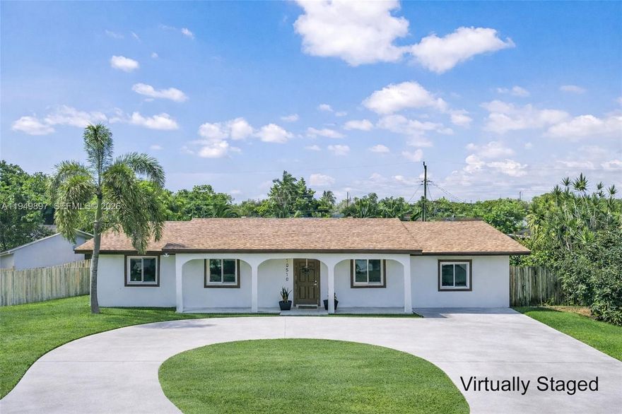 Beautiful tropical pool home in Fairway Pines. Features 5 bds, 2 baths, living, dining & laundry room. House has surround-sound system (inside & out) along with automated thermostat, lighting & alarm system controlled by smartphone. Home has ceramic tile flooring throughout, as well as a newer roof, plumbing, A/C, and impact doors & windows. All done with permits. Refinished baths & kitchen (w/ gas range). Recently painted. The gardens are a gardener’s paradise with healthy soil, a variety of fruit trees, spices and herbs, and plants that attract butterflies and birds. The pool was refinished, and now includes resort-style pool deck with beautiful light travertine. The pool deck also has a blue canvas motorized retractable awning. Conveniently located close to shopping, restaurants, parks, excellent schools, US-1 & turnpike.