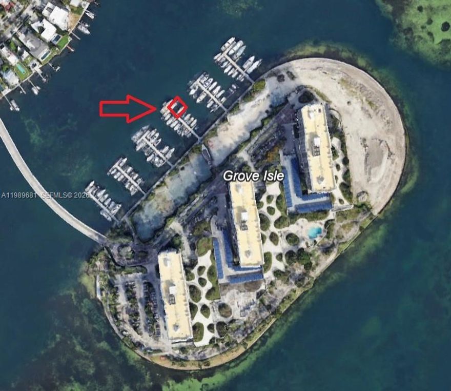 Rarely available dock slip, D-10, at Grove Isle Marina. Accommodating up to 37' boat. $2483 quarterly marina maintenance fee. 24 hour security, daily dock hands, dock carts and marina amenities. No bridges, direct Biscayne Bay access. Private 85 slip marina. Call LA.