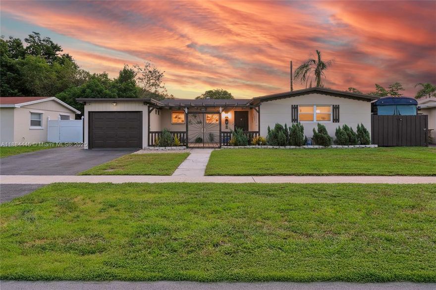 Step into this charming one-story ranch-style home with welcoming foyer featuring a private pool, 1-car garage, and two functional storage sheds. Enjoy peace of mind with renovated bathrooms, functional kitchen with lots of storage, a brand new water heater, roof 9 years old, and AC 8 years old. The home boasts ceramic tile throughout, and new wood and ceramic flooring in the bedrooms. Swim year-round with a new pool heater, pool salt water system, and relax in your fully fenced backyard, perfect for pets, entertaining, or securely storing your boat or RV. No HOA means no restrictions! Located just minutes from Florida Turnpike, and right near Pines Blvd, giving you easy access to shopping, supermarkets, dining, and the iconic Hard Rock Guitar Hotel. Won't last, call today!