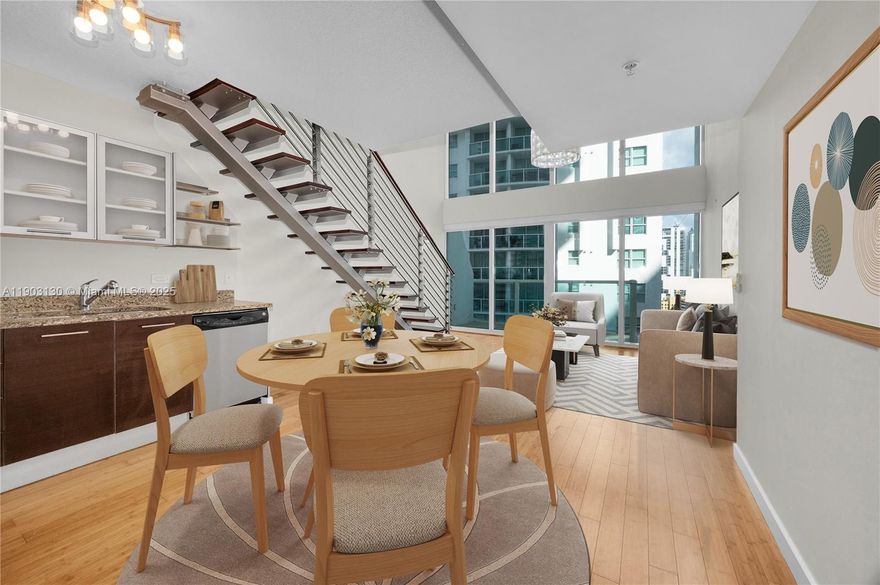 Centrally located in the heart of Brickell, this 1 bedroom, 1.5 bathroom loft-style unit at Brickell on the River is urban living at its best. Just one block from Brickell City Centre, the unit features an open floor plan with double height ceilings and ample natural light. The first floor kitchen flows seamlessly into the living/dining areas and the balcony offers panoramic views of the river, bay, and city skyline. Both bathrooms have been refreshed with stylish new vanities and lighting. The unit offers 1 assigned parking space and in-unit washer/dryer. Building amenities include two pools, fitness center, 24-hour concierge, and more!