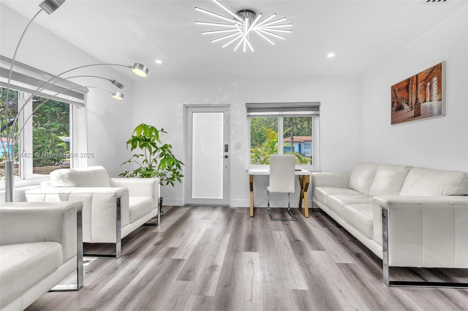 Charming and updated 2-bedroom, 1-bath single-family home in North Miami. This cozy 750 sq. ft. residence features a remodeled interior, spacious fenced backyard, Jacuzzi, storage shed, and outdoor laundry room. Enjoy plenty of parking and fruit trees, including mango and avocado. Conveniently located just minutes from I-95, Barry University, top schools, shopping, dining, and more. Available for 6-month or 1-year lease. Ready to move in!