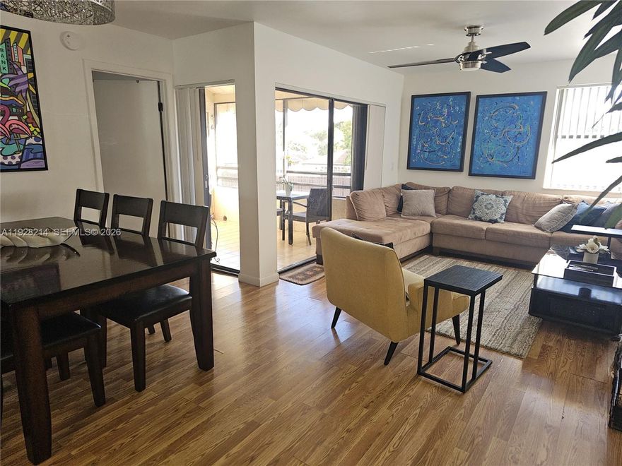 Welcome to this inviting garden corner residence, a peaceful retreat designed for comfort and ease. This well-appointed home features two spacious bedrooms and two bathrooms, thoughtfully positioned on opposite sides to enhance privacy.

The updated kitchen offers a pleasant cooking experience, featuring newer stainless-steel appliances and clean, modern cabinetry. Ideally located in North Miami, just moments from Aventura, the property provides convenient access to I-95 and the Palmetto Expressway, allowing for easy travel to both downtown Miami and Fort Lauderdale.

The home includes one assigned parking space, along with ample guest parking. Residents can also enjoy the community’s sparkling pool and relaxed South Florida atmosphere.

Please note: the community requires a minimum 5% down payment. A capital contribution is required by Quatraine Homeowners Association and payable by the buyer. All information should be verified with the management company. Living room chandelier and all ceiling fans are excluded from the sale.