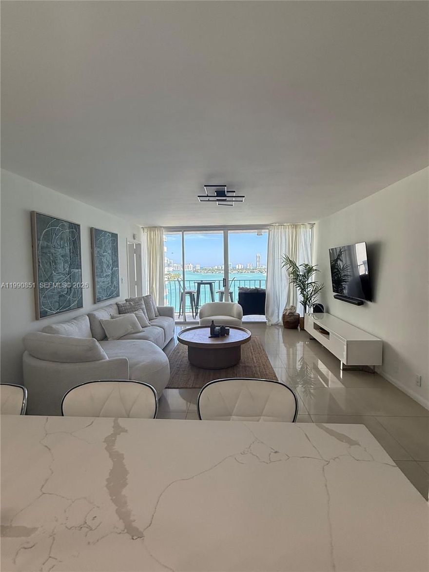 Bright and spacious 2 bed / 2 bath unit located on the 15th floor with stunning open bay and water views. Fully furnished and move-in ready. Enjoy resort-style amenities including pool, jacuzzi, fitness center, and 24/7 security. Unit includes 2 assigned parking spaces plus guest parking. Prime location in North Bay Village, minutes from Miami Beach, Sunny Isles, and Aventura. Association approval required (approx. 1–2 weeks). Easy to show.