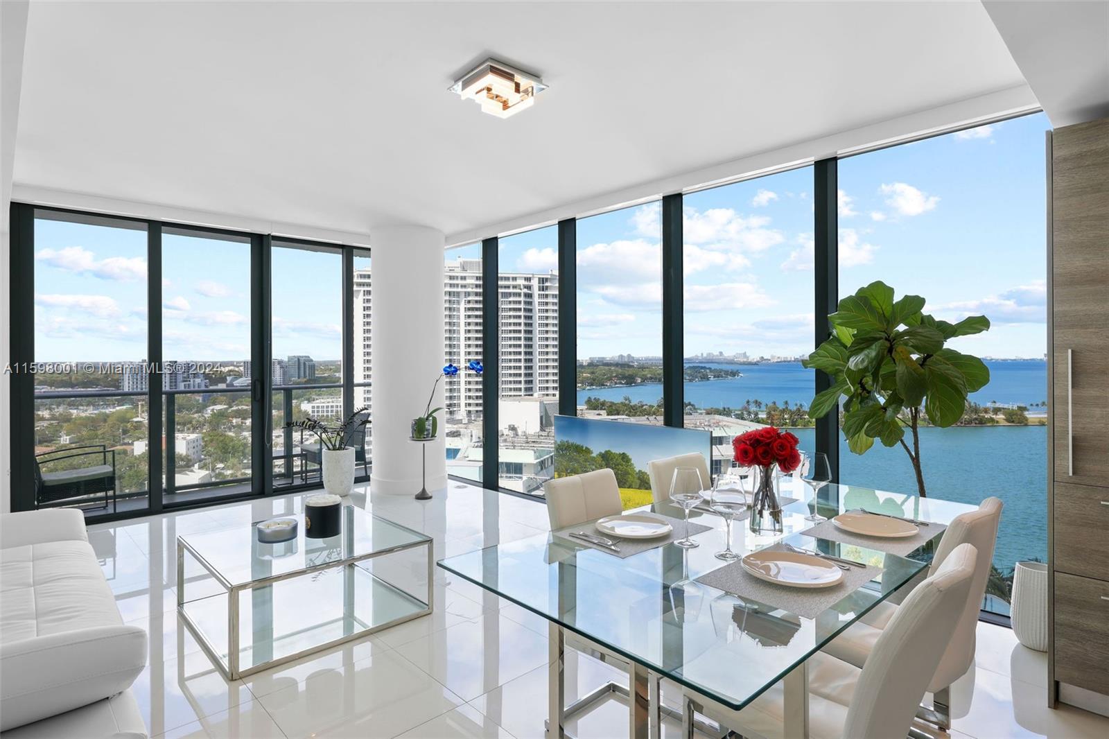Welcome to Paraiso Bay 1708. Beautiful Northwest Corner 1 bedroom / 1.5 bathroom covering 706 sqft under air. This unit includes white porcelain floor throughout the unit. Master bedroom equipped with shades and black outs and upgraded walk in closets. Located on the 17th floor, this apartment offers tremendous sunrise & sunset views over Biscayne Bay. Experience the Resort Like Paraiso community lifestyle, state of the art amenities such as Gym, Tennis courts, Spa, Movie Theater, Business Lounge, Cigar room, Kids play room, Game room with Bowling alleys & top notch service. 1 assigned parking space comes with the unit.