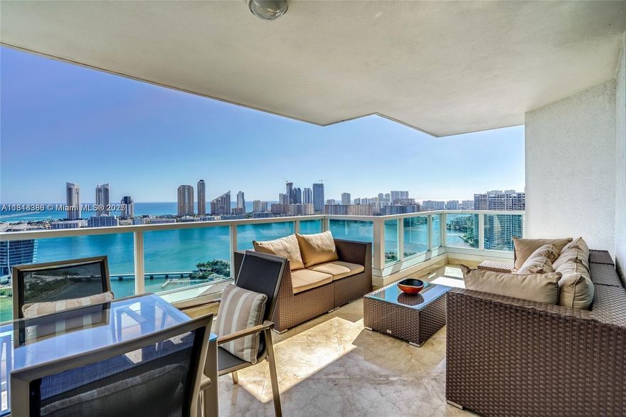 Spectacular PENTHOUSE at The Peninsula in Aventura! This one-of-a-kind unit boasts a private rooftop terrace perfect for sunbathing or entertaining, plus 2 balconies with stunning views, East to the Intracoastal & Sunny Isles skyline, West to the city & water. Enjoy 3 bedrooms, 3.5 baths + den across 3,400 sq ft of fully remodeled luxury: marble floors, custom cabinetry, impact windows, electric shades/blackouts, surround sound, recessed lighting, and a full-size wine cooler. Private elevator opens directly into the unit and to your exclusive rooftop. Includes 2 parking spaces, valet, and storage. Spacious, bright, and move-in ready. Amenities include 2 pools, fitness center, library, party room, tennis courts and 24 hours security in gated building. Virtual tour and floorplan available!