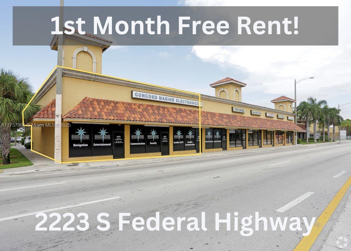 1st Month Free Rent!!! $3,800.00 per month modified gross lease. 2223 S Federal Highway - Fort Lauderdale, FL 33316. Corner/End Cap Space in turnkey - move in condition. Neighboring businesses within this plaza include an marine engineering company, nonprofit, showroom, spa and a barbershop. Directly next door to Anthony's Coal Fire, Crowne Plaza Hotel and near to Verizon Wireless, Mercedes Benz of S. Florida, Mini Cooper, BMW, Sheraton Hotel, Thrifty, Budget Car Rental, Pollo Tropical, Taco Bell, Chevron among many others. 1 mile away from Port Everglades, 2 miles away from Ft Lauderdale Airport, 2 miles way from Las Olas, 2 miles away from I-95 and I-595.
Listed rate may not include certain utilities, building services and property expenses