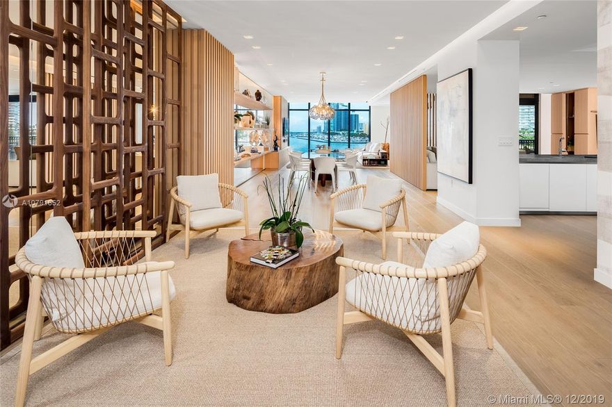 This modern unit in Palazzo Del Sol is stunning with 5-Star amenities. The beautiful 3,793 SF unit features 3BR/3+1BA, & boasts 2 large terraces; w/open views to Govt. cut & Miami Beach & views over Fisher Island. Open living/dining room layout, large family room, tan oak floors, custom wallpaper & wood accented walls. Eat-in gourmet kitchen sports top of the line Gaggenau & Sub-Zero appliances, granite counter tops/backsplash. The private master suite offers direct terrace access & water views, separate his/her walk-in closets & magnificent Carrara marble master bath w/walk-in glass-marble rain shower & oval tub. Other 2 BRs with en-suite bathrooms & shared terrace w/views of Fisher Island. Monthly maintenance fee: $4,322.89. FICA fee: $8,986 quarterly.