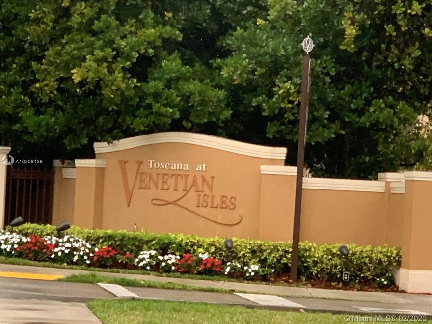Amazing 3 bedrooms 2.5 bathrooms in desirable gated community of TOSCANA at Venetian Isles!!! The large master bedroom features a well-equipped custom walk-in closet and completely remodeled bathroom with a roman tub and separate shower. One half Bathrooms in the first floor, breakfast area, living-dining room, laundry ,and cozy patio to enjoy a great family barbecue… Upgraded kitchen cabinets with granite counters, equipped with top of the SS line appliances and Dual Zone Wine and Beverage Cooler . 1 car garage with automatic garage door. Venetian Isles includes a community pool, volleyball courts, roving security, fitness trail, and playground.! NO ASSOCIATION APPROVAL REQUIRED.
