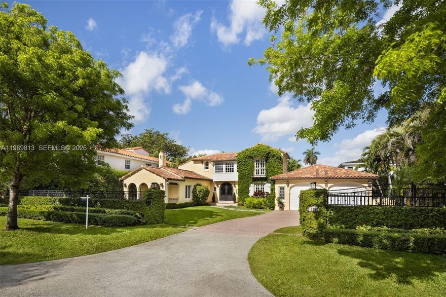 A timeless 1926 Spanish-style residence in the prestigious Coral Gables Country Club section, blending historic character with refined modern living. Vaulted beam ceilings, a decorative fireplace, and elegant French doors create warm, inviting interiors filled with natural light, while the updated kitchen offers both functionality and style for everyday living and entertaining. The thoughtfully designed floor plan includes generous living spaces and seamless indoor-outdoor flow. Outdoors, a heated saltwater pool is enveloped by lush, private landscaping, creating a tranquil retreat, while a covered pergola serves as an open-air living and dining room ideal for year-round gatherings. Perfectly positioned near the University of Miami and the best of Coral Gables, this residence offers a rare combination of charm, privacy, and convenience.
