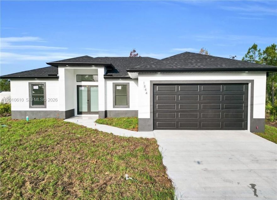 Move right into this stunning new home situated on a quarter-acre lot. This property features a spacious and contemporary open floor plan with high-end finishes, including elegant white porcelain flooring throughout.

The home offers 3 bedrooms, 2 bathrooms, and a large den that can easily be converted into a 4th bedroom. Enjoy a generously sized laundry room and a modern kitchen equipped with extra cabinetry for enhanced functionality, brand-new stainless steel appliances, and quartz countertops.
High ceilings and impact-resistant windows and doors provide both style and security. NO HOA! Photos are from a model home. All homes are built with the same layout and quality standards.
Don’t miss the opportunity to make this beautiful home yours!