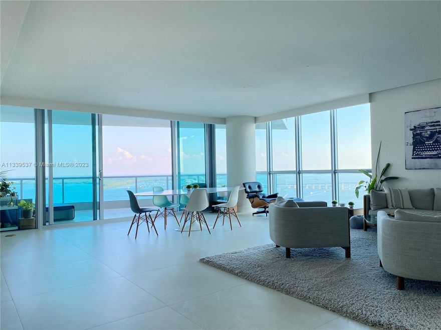 A timeless, elegant zen masterpiece in the skies of Jade, Brickell. Double corner unit, 3/4 (easily convert into 4beds) offers unique terrasse space (tot 800sqf into 3 balconies) with direct views of the bay, the miami skyline and the city all in the heart of brickell. Fully renovated. Living/Dining/Kitchen area has been redesigned to be fully open with an option to be separated with pocket french doors.High end Porcelanosa large tiles all throughout. Custom designed built-in wood veneer closets and cabinets in Kitch, M.bath and all closets. Brand new Miele/Subzero appli. Smart LED lighting system. Fully automated window treatment with blackouts in all beds. M.bath and M.closet gorgeously fully redesigned. M. Bed and Living have unobstructed SE water views. Private elevator.
