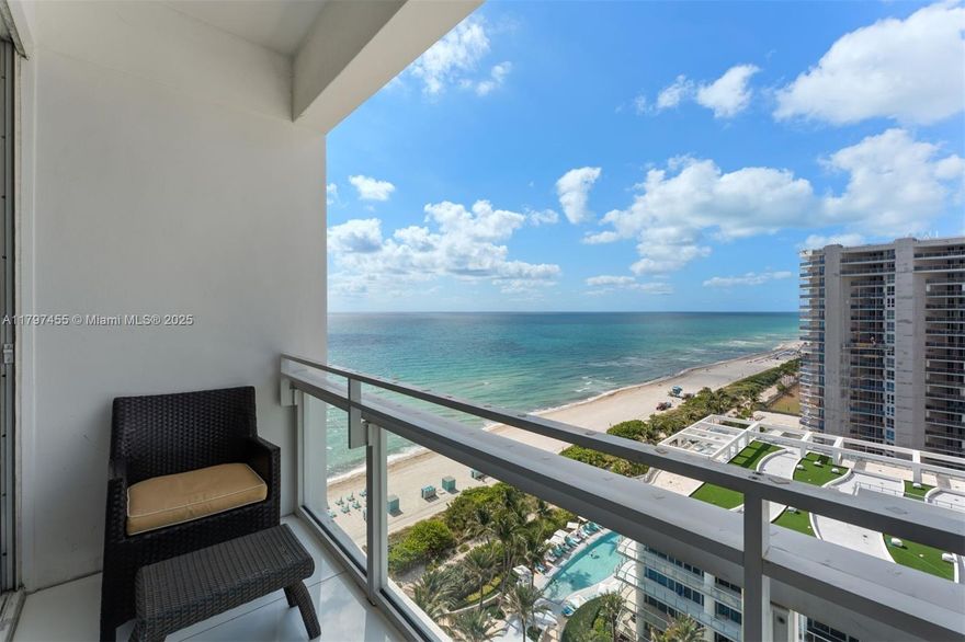 Experience elevated beachfront living in this turnkey 2-bedroom, 2-bath penthouse at Carillon Miami Wellness Resort.  Featuring 10-foot ceilings, floor-to-ceiling windows, and stunning views of the Atlantic Ocean, Miami skyline, and resort pools. Only line with three balconies to enjoy the expansive vistas. The layout includes a spacious living room, a dedicated dining area, and a modern kitchen with high-end appliances. Residents have access to a 70,000 sq ft spa and fitness center with over 65 weekly classes, plus amenities like four full-service pools, beach service, concierge, valet, and 24-hour security. This North Beach penthouse offers a serene retreat with easy access to Miami's vibrant culture and dining.