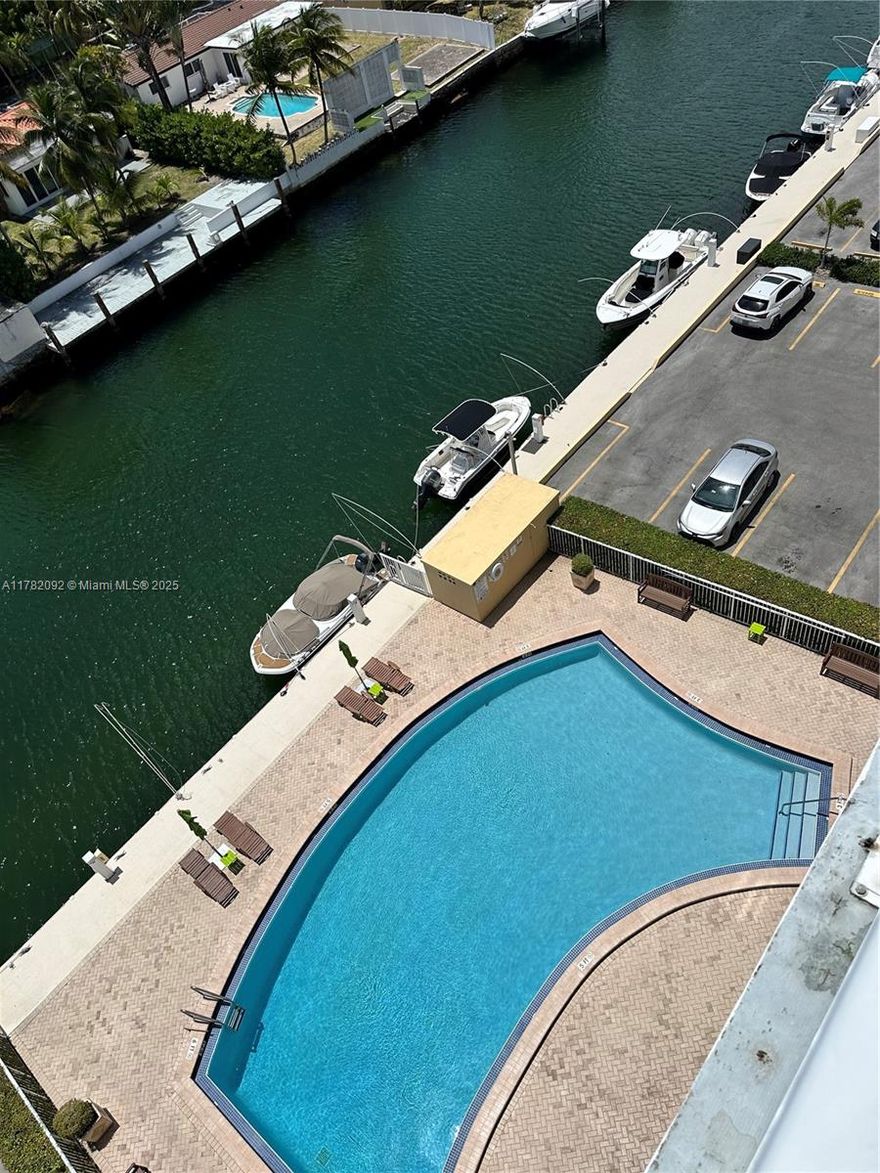 Great Location with and unbelievable view to the canal,super bright. 1 bedr + 1 bath, tile and laminated floors all throughout, big closets, full of storage space, nice kitchen and bathroom. Covered parking space + guest, beautiful upgraded community pool facing the water. Close to restaurants, stores, schools, and good access to highways. Hurry!!!!! great opportunity!!
