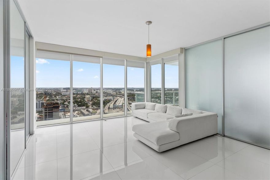 Unique 2 bedroom/2.5 bathroom unit at Ten Museum Park! Live in the best boutique luxury condo in the heart of Downtown directly across from Museum Park, the Perez and Frost Art Museums, and Miami Heat Arena. Featuring an open floor plan this unit provides ease for entertaining and a spacious living area with endless stunning views from all areas of the unit! Sliding frosted glass doors divide the bedrooms from the living area providing light+privacy. Stainless steel appliances, large corner balcony, and floor to ceiling windows are a few of the features this unit offers. 5 star amenities include: valet parking, *cold plunge, east+west facing pools, jacuzzi+hot tub, 2 gyms, and luxury spa. Enjoy easy access to Metro Mover/Rail and multiple locations in the city are only a short drive away!