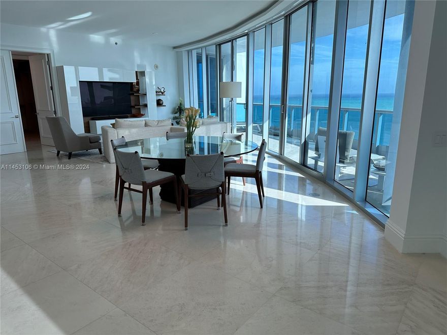 RENOVATED. Fabulous stunning bright 3/3.1 condo with beautiful waterfront views of crystal blue ocean from every room. Spacious wraparound terrace with unobstructed ocean, bay & downtown skyline views. Large open living area. 10Ft. floor-ceiling high impact glass windows. Italian marble floors throughout. Open style gourmet kitchen with Miele & Sub-zero appliances + laundry room. Master suite with large spa-like master bath. Built in walkin closets. Electric shades. Five star amenities include full service beach club, lap pool, tennis courts, state of the art gym & spa. Tandem parking spot fits 1 car #1092 + complimentary valet, concierge 24- hour security. The Bath Club is spectacular building offers a wonderful lifestyle. Unit offered "turn-key". Sold As Is. Fully Furnished. A MUST SEE!!