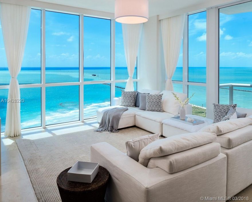 Continuum North Tower. Rarely Available 4 bed 4.5 bath Southeast corner unit at prestigious South Beach locale. Views abound from glass enclosed corner living room with four terraces. Custom open kitchen includes Sub Zero refrigerator, Miele Appliances, Granite Counters. Continuum’s world class features include 13 acres of ocean front land, 24 hour security and valet, 3 Pro Tennis Courts, 23000 sf of Sport Club & Spa. Patio Restaurant and beachside service enhance resort style luxury.