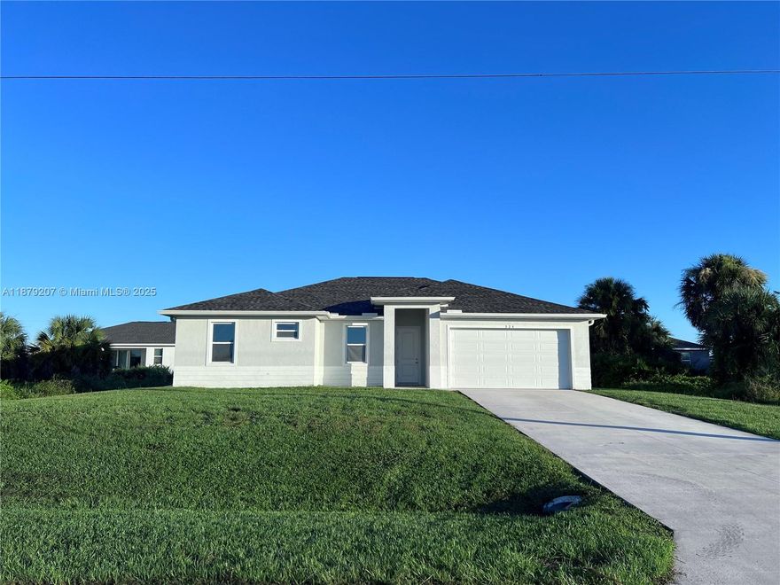 Beautiful Odessa model 4 BEDROOMS, 2 BATHROOMS. This home has a modern design including many features: Double glass door, tray ceilings, impact resistant doors and windows, all tile floors, floor to ceiling tiled master shower, 8' interior doors, 9' 4 ceiling height, stainless steel appliances, granite level 2, large size charming island, soft close cabinets, chandelier above dining room,  his & her walk in closets in master bathroom, a large size master shower, double sinks in master bathroom, automatic garage door opener, ceiling fans in bedrooms and great room, irrigation system, gutters in front, laundry room with a tub near garage, large size lanai under trusses.  A FREE 10 YEAR HOME WARRANTY!! (The fourth bedroom is a large office)