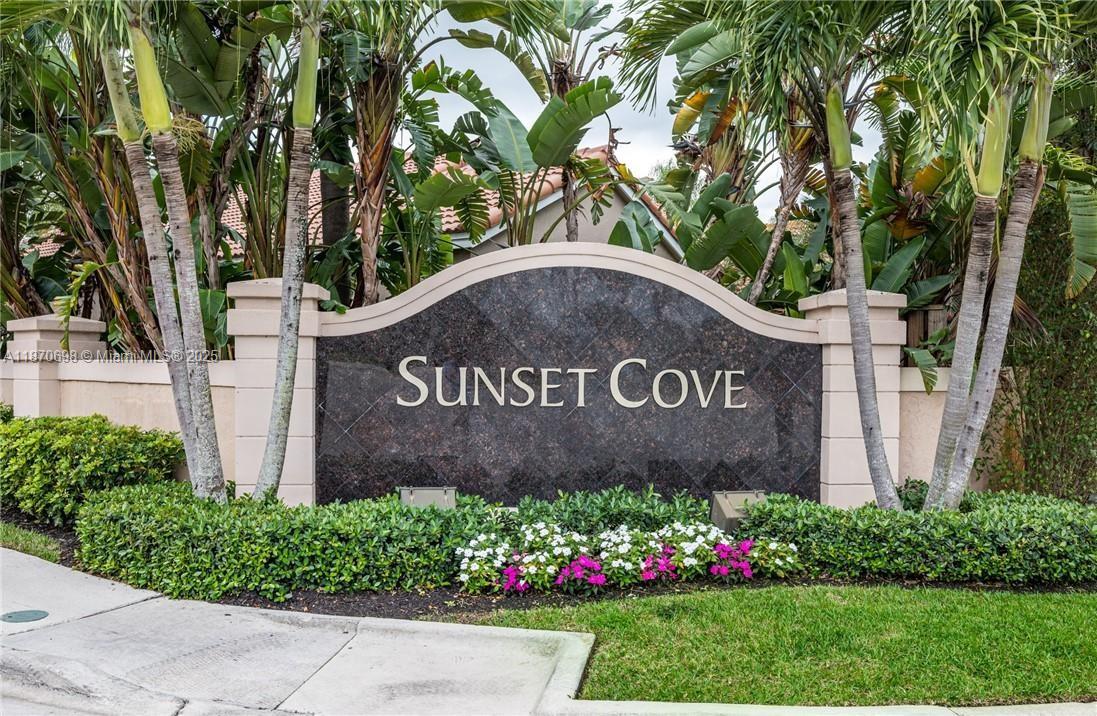 Experience the beauty of this exceptional single-family situated in the desirable Sunset Cove community. Featuring 2 bedrooms, 2 bathrooms & a versatile den that can serve as a third bedroom, office, nursery, or fitness room. The home boasts volume ceilings that create an airy atmosphere, complemented by a kitchen equipped with espresso cabinets, ample storage, deep drawers for pots & pans & convenient pantry rollouts. The striking granite countertops, glass tile backsplash & high end stainless steel appliances, including a double oven, French door refrigerator to enhance the culinary experience. A newer roof installed in 2021, a newer AC unit only 3 years old & impact windows & doors. A private backyard, enclosed by a newer fence & adorned with lush landscaping, offers a serene retreat.