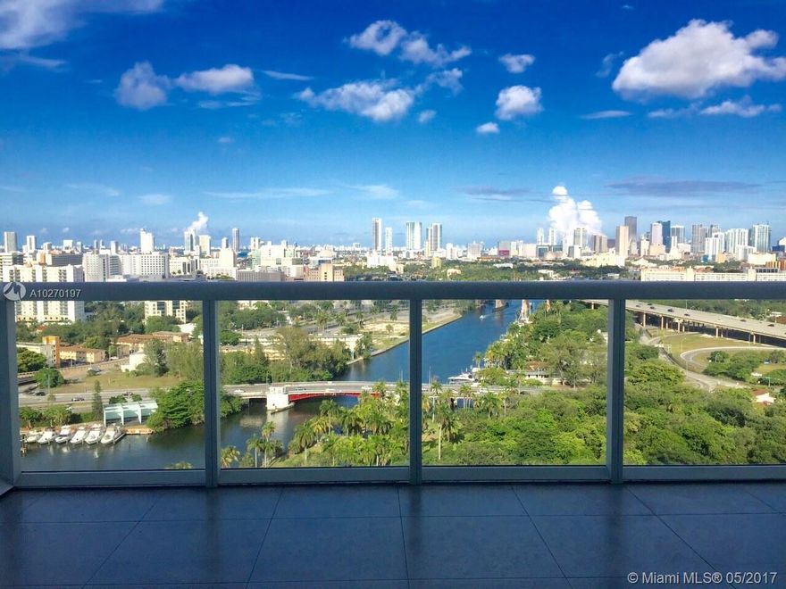 Amazing unit with spectacular views looking to Miami Downtown, Intercoastal & Miami River canal. 2/2 fully furnished with modern decoration. Porcelain floor through all, granite counter top in kitchen and baths. Huge balcony. Central location in Miami, close to Jackson Memorial Hospital & Miami Airport, also 10-15 min away from Brickell, Miami Downtown, Coral Gables, South Beach. Can be leased annually or shorter term. Water, sewer and Internet included in rent. Don't wait, it will rent fast !!!