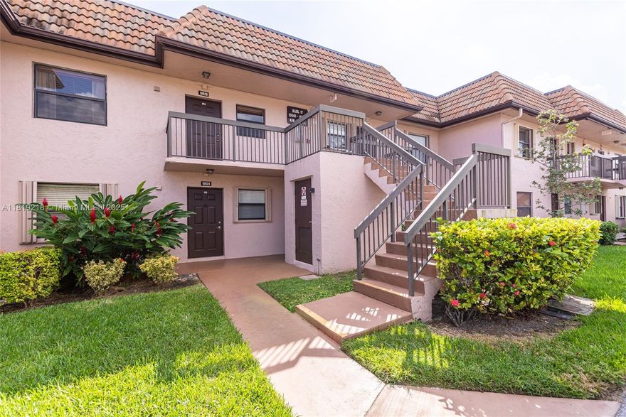 First floor apartment, 2 Beds / 2 Baths. Tile throughout. Spacious kitchen with stainless steel appliances, wood cabinets and granite counter top. Large dining room / living room area. Primary bedroom with walk-in closet. Screened porch, with no neighbors behind you and an additional storage room. Brand new washer and dryer inside the unit, new A/C, tankless water heater. Accordion hurricane Shutters. 1 assigned parking space in front of the unit, with plenty guess parking available for a 2nd car. Amenities include pool, and tennis court. Quiet community, centrally located in the heart of Pembroke Pines, walking distance of the Pembroke Lakes Mall, Target, Home Depot and Restaurants. Close to the Memorial West Hospital, CB Smith Park, I-75 and Turnpike. Great school district. Pet friendly.