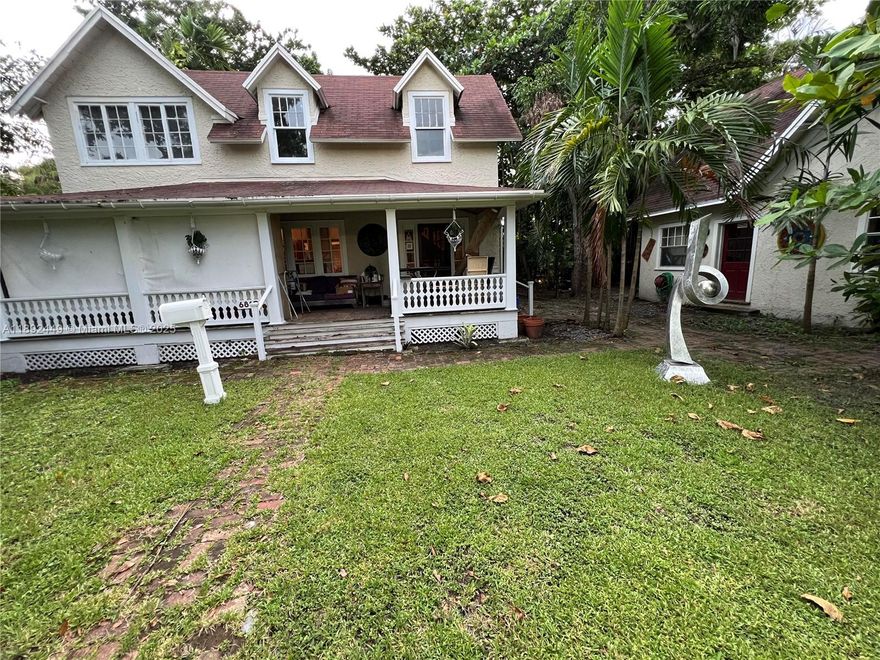 Charming historic (1896) home on large lot in a great neighborhood near Sunset Elementary, Riviera Day, Ponce Middle, preschools, and UM. 10' ceilings, large rooms,  large master bedroom with sitting room, spacious entry with open staircase, and wood-burning fireplace.  Art-filled.  Oldest home in town +. 
     Also coachhouse/studio, bedroom and bath, workshop, garage,  Demolish this building and build anew?  Create additions? Or enjoy its charm today. Many possibilities.
    Published sizes and calcs are somewhat inconsistent. 
    Maynada St was named after the second owner's daughter,  Mayna Adams.
     NO SIGN ON PROPERTY.