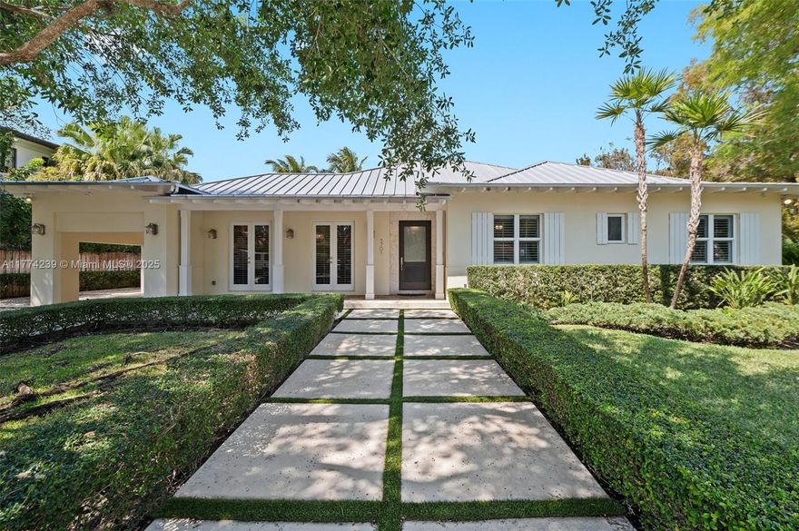 This easy-care, accessible South Miami home is a brilliantly sunny single-family 2012 construction with no steps and a fenced zero-maintenance turf yard. The private outdoor space is lush with mature trees and harbors a long, broad, covered tumbled marble patio. Solid bamboo floors unify the open-concept living space anchored by an expansive chef’s kitchen feat. an oversized plumbed island. The primary suite has patio access and a large wardrobe closet with built-ins. Just a few blocks from thriving Downtown SoMi, it’s also convenient to top schools, various parks incl. landmark Dante Fascell Park, and is just 5 mins from US1 for quick access to all points Miami. Metal roof. Abundant impact windows/glass doors. Tankless water heater. Giant laundry. Large shed. Sunset Elementary District.