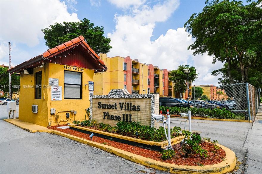 1-bedroom, 1-bath residence located in the gated community of Sunset Villas, offering serene lake views and an exceptionally convenient location. Ideally situated just minutes from the airport, stadium, and major highways, this property is perfect for both end-users and investors alike. Enjoy a walkable neighborhood with close proximity to supermarkets, pharmacies, public transportation, laundry services, and everyday conveniences. No rental restrictions, making it an excellent investment opportunity with strong rental potential, or an ideal place to call home.