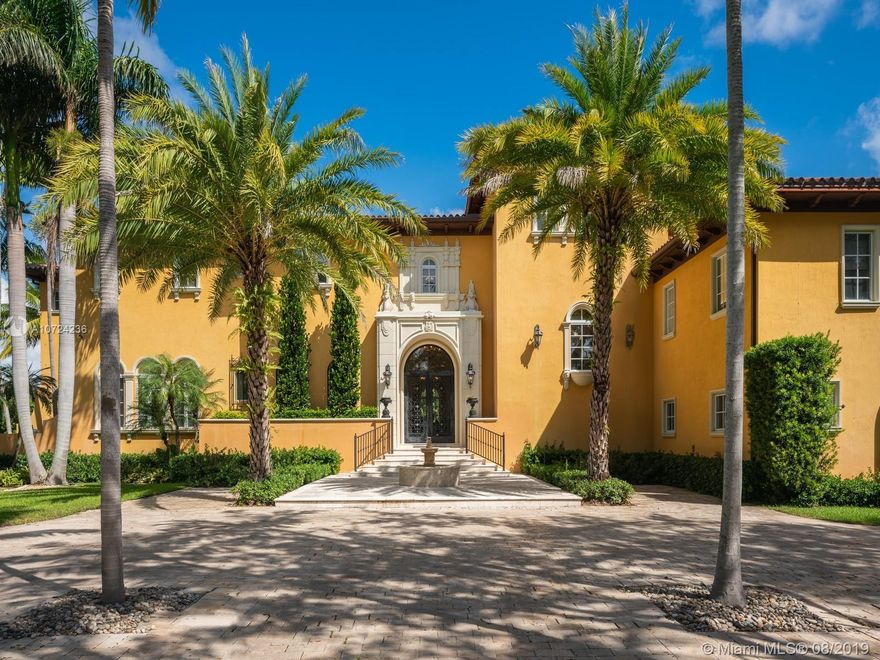 Breathtaking waterfront estate located in prestigious guard-gated Gables Estates. Sophisticated architecture
custom designed with dramatic foyer entry with double height ceilings. Grandiose attributes include European
dream kitchen, double-height living room, media room with projector screen, elegant dining room, window
encased breakfast room, and coffered ceiling library. The perfect outdoor setting with covered terraces, full
Summer Kitchen, mosaic-tiled infinity pool, Jacuzzi on lower level near dock. Splash cabana with Sauna and Steam room. 180 ft water frontage. No bridges to Biscayne Bay.