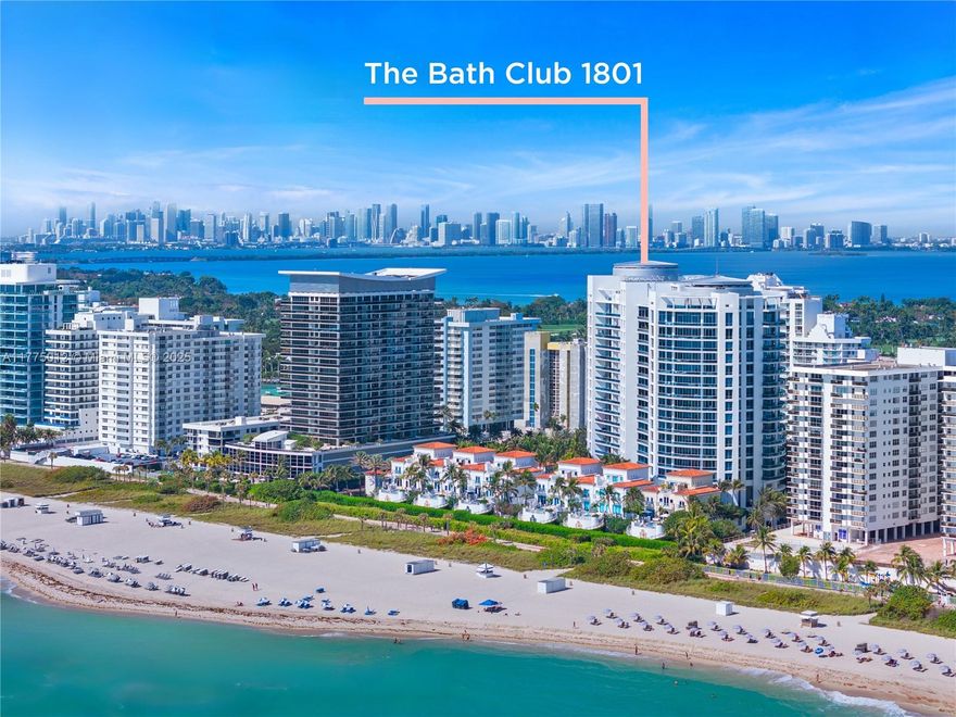 PARK AVENUE MEETS MIAMI BEACH IN THIS GUT-RENOVATED RESIDENCE WITH DIRECT BAY & DOWNTOWN MIAMI SKYLINE VIEWS AT THE ESTEEMED BATH CLUB! Just beneath The Penthouses on the 18th Floor w/West-Facing Wraparound Terrace, this 2 Bed + 2.5 Bath Residence encompasses 2,059 SF of Interior space. Split Floorplan w/Sunsets over the Miami Skyline from Every Room. Private Elevator Entry into Luxurious Venetian-style Interiors w/Crystal Chandeliers & Mahogany Millwork w/Crown Molding. Italian Kitchen w/Miele & Sub Zero SS Appliances + Granite Counters. Primary Bedroom w/Water Views + Closets w/Custom Mirrored Doors. Primary double Bathroom w/Jacuzzi Soaking Tub. Textured Wallpapers, Surround Sound + Laundry Room. Enjoy 5.3 acres of Exclusive Amenities & Oceanfront access at The Bath Club