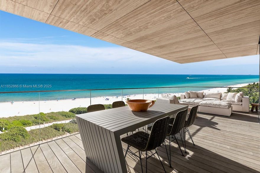 Welcome to ARTE | Surfside No. 402 by Antonio Citterio — a stunning 4-bedroom, 4.5-bath residence offering 5,185 sq ft of refined coastal living. Designed by Antonio Citterio and Patricia Viel, this exclusive enclave of just 16 oceanfront homes boasts sweeping, unobstructed ocean views and a magnificent private terrace perfect for enjoying sunrises and the soothing rhythm of the waves. Private lift access with biometric entry welcomes you into a sanctuary of craftsmanship featuring AXOR Citterio fixtures, Gaggenau appliances, travertine surfaces, and European White Oak flooring. Residents enjoy world-class amenities including rooftop tennis, heated indoor and outdoor pools, direct private beach access, and personalized service, delivering unmatched luxury, privacy, and timeless prestige.