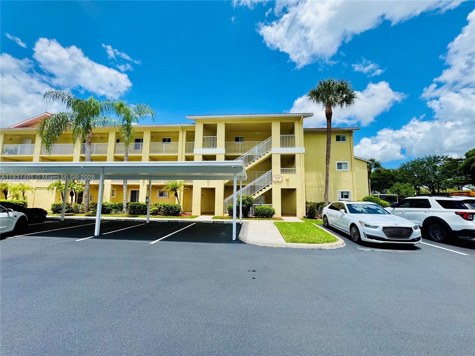 This spacious 2-bedroom, 1-bathroom condo is located in the private, gated Key Royal Resort. The unit offers approximately 946 sq. ft. of living space with porcelain tile flooring throughout, and large walk-in closets. Located on the second floor, it boasts a stunning lake view. The condo includes a laundry room with washer and dryer, a private assigned parking space. Monthly rent includes daily valet trash pickup at your front door, basic cable, unlimited pest control services, and full access to Key Royal amenities such as the swimming pool/spa, clubhouse, fitness center, and BBQ areas. IMPORTANT: The unit is currently undergoing renovation and will be available for move-in starting July 1st. The photos shown in this listing are from a different unit with the same floor plan.