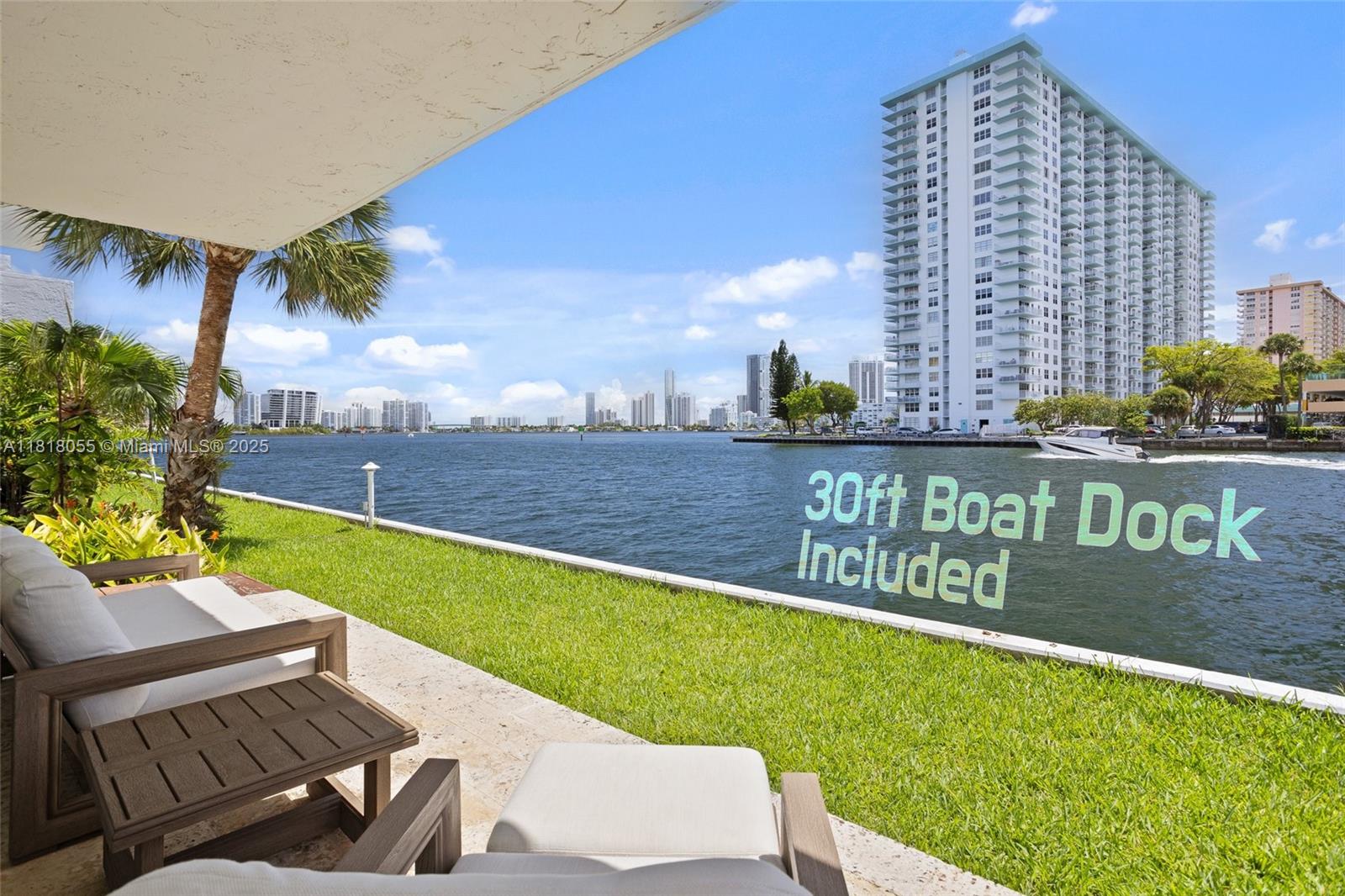 Welcome to "BOAT'S PARADISE "Apartment with an assigned 30 ft dock in Eastern Shores - First Floor Corner unit featuring a 3BD/2BA with Direct Intracoastal Frontage! Spacious and bright unit with open living/dining areas, updated kitchen, and serene water views. Private access to the waterfront, perfect for relaxing or entertaining, minutes from the beach, shopping, dining, and top-rated schools.Boater’s paradise!!!! This renovated ground corner unit features marble flooring, impact glass throughout, updated kitchen and baths, front load washer & dryer the private 30 ft dock space with electricity and water. Open balcony is just steps away from the water, swimming pool overlooking the intracoastal, exercise room and plenty of guest parking. !Seller will pay current assesment !!