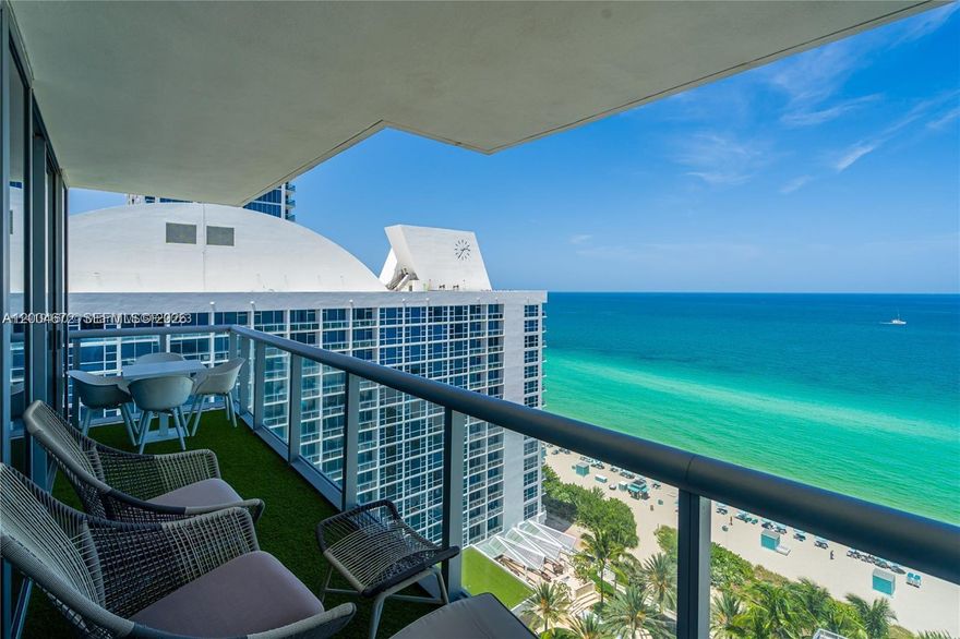 Beautifully furnished 2BR/2BA direct ocean view most desirable 02 line offered for rent at Carillon Miami Wellness Resort! Offering stunning ocean, bay, and city views. Bright corner residence with a flow-through layout capturing both sunrise and sunset, and an oversized balcony perfect for outdoor living.
Spacious primary suite with balcony access, dual vanities, soaking tub, and separate shower. Private second bedroom with its own bath and balcony. Chef’s kitchen with premium appliances.
Enjoy access to 70,000 sq. ft. of world-class amenities, including fitness center, luxury spa, beach service, on-site dining, and daily wellness classes included in rent. Located in a quiet, walkable oceanfront area close to shops and restaurants.
Offered seasonally, available July 1 for 6 months. . Exceptional value.