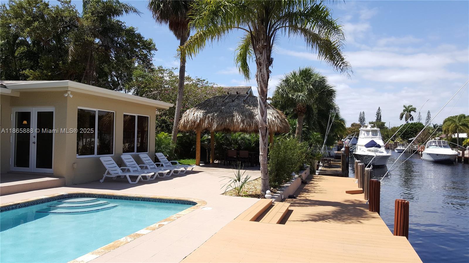 Waterfront 3BR/2BA Home with Pool, Tiki Hut & Deepwater Ocean Access No Fixed Bridges.
This 3-bedroom, 2-bathroom single-family home offers the best of South Florida living direct ocean access, no fixed bridges, a private pool, and a backyard Tiki Hut that's made for relaxing or entertaining.
Boater's Dream on a deep-water canal with no fixed bridges to the ocean.
Private dock fits up to 40ft boat.
Private pool surrounded by lush tropical landscaping.
Kitchen with granite counters & stainless steel appliances.
Open living area with lots of natural light.
Annual or seasonal availability. Seasonal rates available upon request.
Close to beaches, shopping, restaurants & major highways.