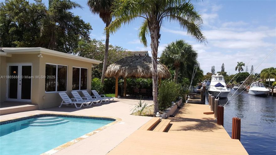 Waterfront 3BR/2BA Home with Pool, Tiki Hut & Deepwater Ocean Access No Fixed Bridges.

This 3-bedroom, 2-bathroom single-family home offers the best of South Florida living direct ocean access, no fixed bridges, a private pool, and a backyard Tiki Hut that's made for relaxing or entertaining.

Boater's Dream on a deep-water canal with no fixed bridges to the ocean.
Private dock fits up to 40ft boat.
Private pool surrounded by lush tropical landscaping.
Kitchen with granite counters & stainless steel appliances.
Open living area with lots of natural light.
Annual or seasonal availability. Seasonal rates available upon request.

Close to beaches, shopping, restaurants & major highways.