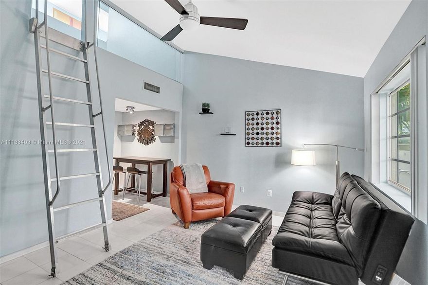 Super cool South of Fifth apartment in a gated complex. Unit comes fully furnished and not only has 1 full bedroom and 1 full bathroom but also a full sized second floor loft that can be used as an office, storage space, or unique second bedroom. Includes updated kitchen appliances, washer and dryer in the unit, televisions in the bedroom and living room and a modern updated master bathroom. Just two blocks away from the beach!