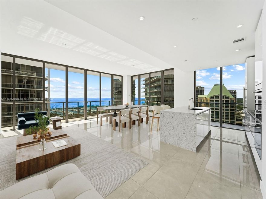 Just one floor below the penthouse, #2007 stands as the premier condo in the brand new & very exclusive MR.C Residences. Plus, there's an option to combine with unit #2005 to create an even more expansive living space. This luxurious 3 BD, 3.5 BA corner unit has sunrise-to-sunset panoramic views of the downtown Miami skyline, Coconut Grove and Biscayne Bay. With 1,841 sqft of interior space & a 432 sqft terrace, this condo features Italian terrazzo quartz countertops, European porcelain tile floors & two parking spaces. Amenities include a rooftop pool, garden lap pool, cabanas, jacuzzi, gym, sauna, Cipriani restaurant, gourmet market, children's playroom, 24-hour concierge, butler services and valet. Located in Coconut Grove near boutiques, cafes, and marinas.