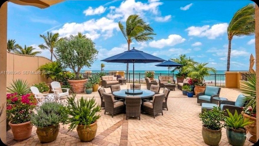 Direct Oceanfront Condo Unit with one of the largest Balcony's in South Florida and the largest balcony in this complex!! The Balcony Space is well over 1000 Sq Ft and excellent for entertaining large gatherings - Fully Furnished and Turnkey Ready!!  10 Foot Ceilings - Just under 1300 Sq Ft of Living Space - Both Bedrooms contain Ocean Views - Pet Friendly - Walking distance to Lauderdale By The Sea Beach Restaurants and shops - 2 Covered Garage Parking spaces - Amenities Include: Heated Pool with Ocean Views and Cabanas, Fitness Center, BBQ Grill and Kitchen Area - Very Secure Building and Community (Security Patrol) - 600 Ft of Private Beach - Additional Storage - Can Rent up to 3 times per year - This is a very rare unit and won't last long!!