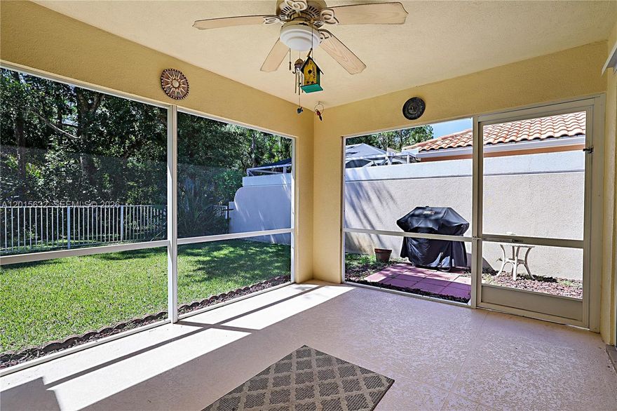 Tucked beside a private preserve in The Florida Club gated golf course community, this charming 2-bedroom, 2-bath, 2 car garage villa offers something buyers are finding harder to come by - privacy, comfort, and true peace of mind. A brand-new metal roof will be installed by June 1st, giving you the confidence of knowing one of a home’s biggest upgrades is already taken care of.
The bright, open layout flows effortlessly to a screened lanai. Mornings feel more relaxing here, and evenings more serene. The updated kitchen features granite countertops and newer appliances, while the thoughtfully designed split floorplan makes everyday living feel easy, comfortable, and inviting. Located in one of Martin County’s most sought-after gated communities, residents enjoy optional public golf, tennis courts, pickleball, 7 miles of sidewalks, and a clubhouse open for dining and social gatherings. All without mandatory country club fees. Ready for you to move in and enjoy. All Landscaping, high speed internet, and cable TV are included.
