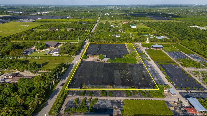 Great Opportunity to Build your Dream Home on 5 Acres of Land in the heart of the Redlands in Homestead Florida. It also presents a great opportunity to re-zone and build 5 one acre Estates to sell for Developers. Currently is a full blown well established plant nursery business being sold without the inventory, but can be sold with all the inventory as well at a different price.  This plant nursery is fully equipped with a full irrigation system, wells and 2 big diesel pumps and has a variety of fruit trees on site. It also has 2 small buildings, one newly constructed being used as the office and another a small apartment. Located 5 minutes from Homestead Airport, 45 minutes from Miami International Airport, 20 minutes from the Florida Everglades and the Florida Keys. Please contact me with any questions or to schedule a showing.