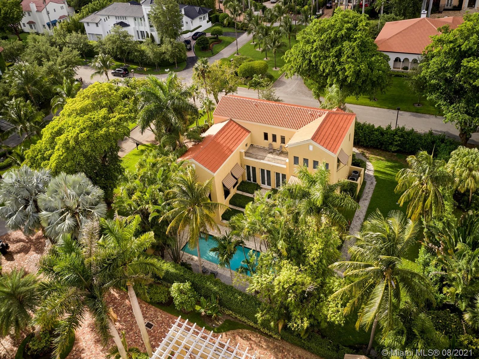 This elegant Mediterranean-style home sits in a cul-de-sac on a corner lot in Islands of Cocoplum, one of Coral Gable’s most exclusive GATED communities. Featuring four bedrooms and three and a half baths spread out over 4,429sq ft, a sparkling pool, and lush landscaping this property is a private oasis in the heart of Cocoplum sitting on a 16,926 sq ft lot. Enjoy a well-appointed kitchen with a Miele double oven and Subzero fridge and wine cooler. Work from the comfort of your home in a private second floor office and enjoy the beautiful views from a master bedroom featuring wood and marble accents. This property features a two-car garage, a library, family room and a terrace perfect for al fresco dining and entertaining! Cocoplum offers 24/7 security, clubhouse, tennis courts, and marina